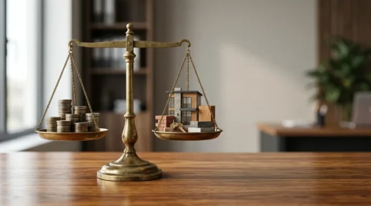 Professional editorial photograph showing the strategic balance of property cost management without quality compromise