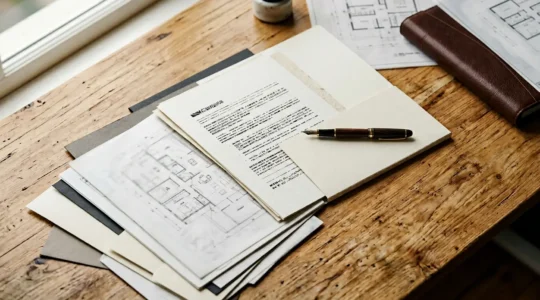 Professional property management scene showing HMO lease documentation and tenant coordination