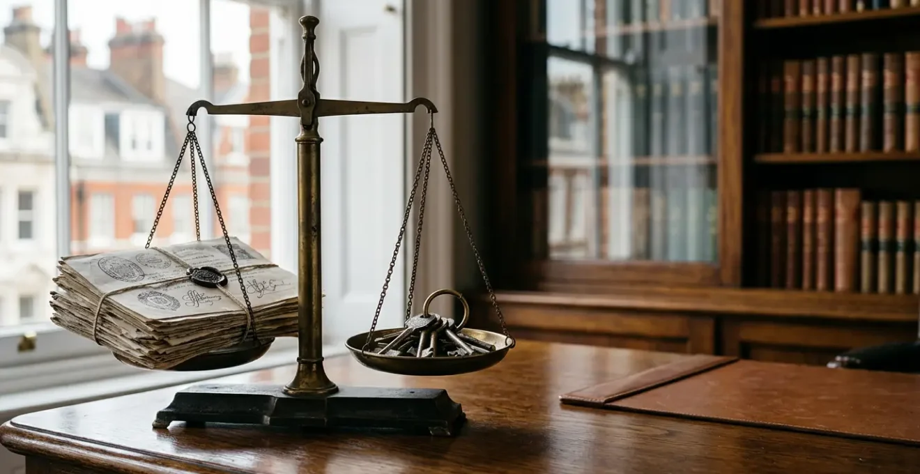 Professional landlord reviewing tenant application documents in modern office setting with natural light
