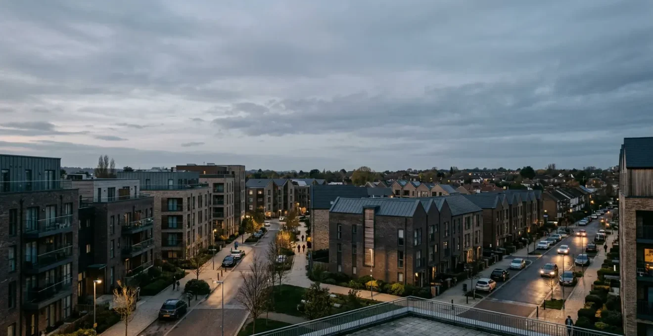 Wide-angle view of a modern UK city skyline with residential buildings symbolizing emerging rental investment opportunities