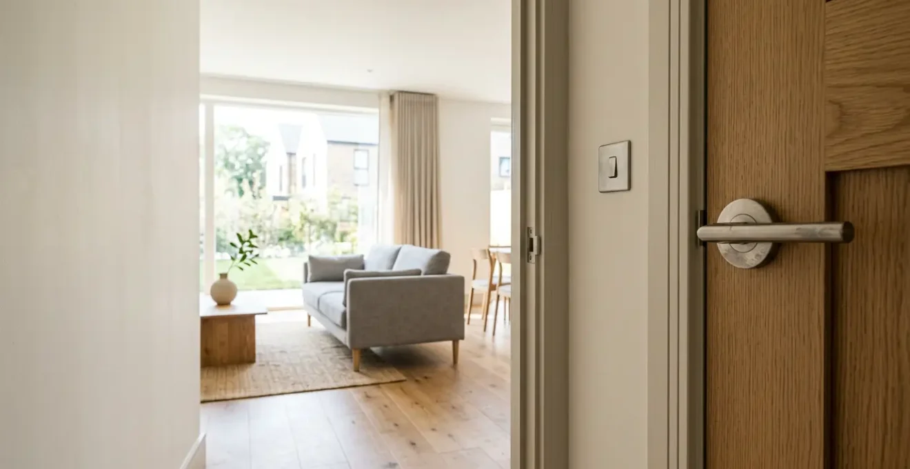 Wide editorial-style photograph showing a meticulously presented rental property interior with enhanced details and premium tactile finishes that command higher rent