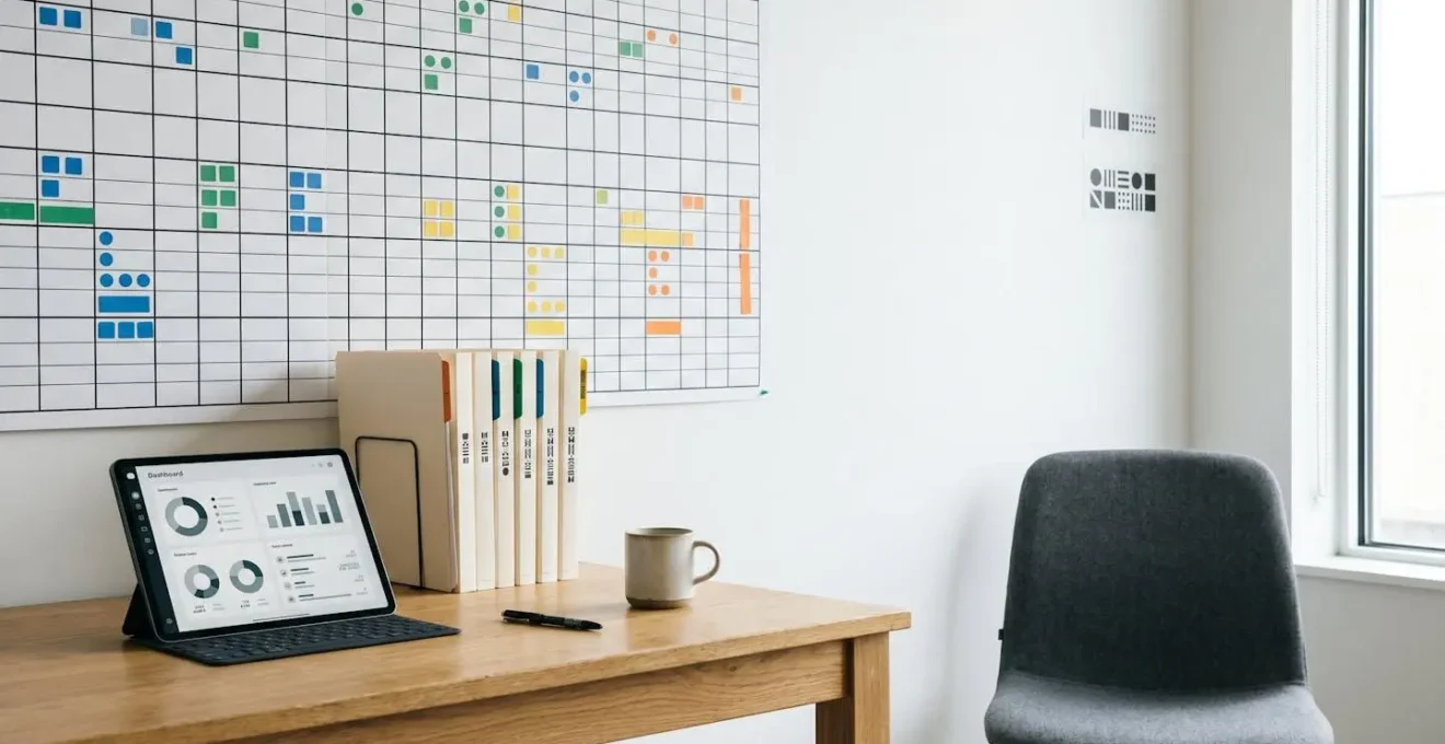 Organized property maintenance planning system showing calendar and documentation tools for landlords preventing emergency repairs