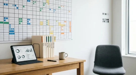 Organized property maintenance planning system showing calendar and documentation tools for landlords preventing emergency repairs