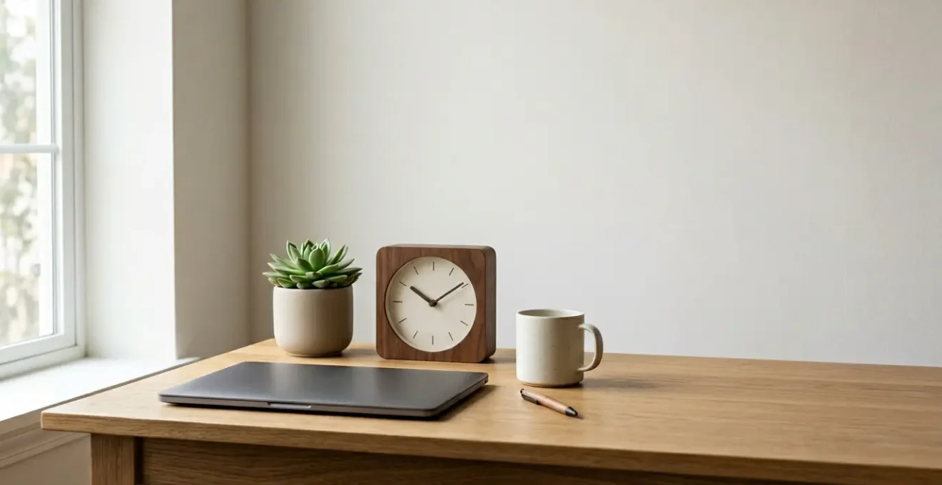 Balanced property management workspace showing organized systems and calm environment