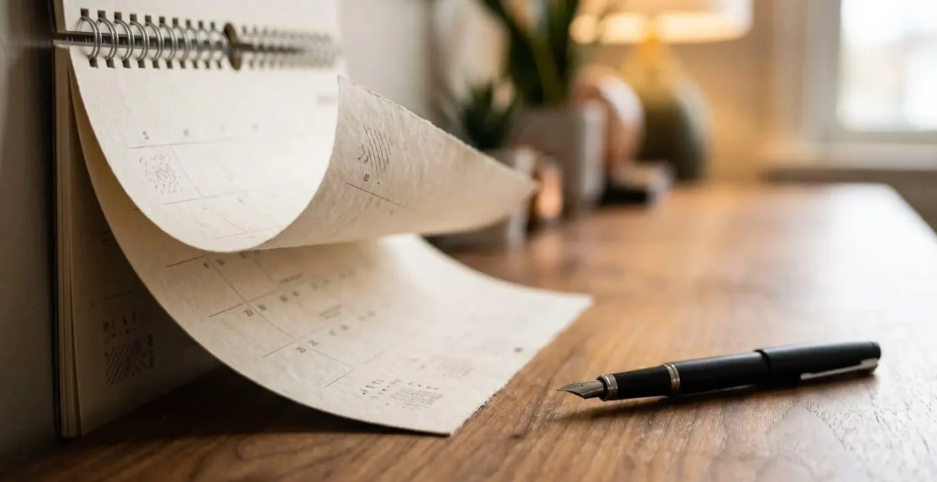 Financial planning documents and calendar showing tax year strategy