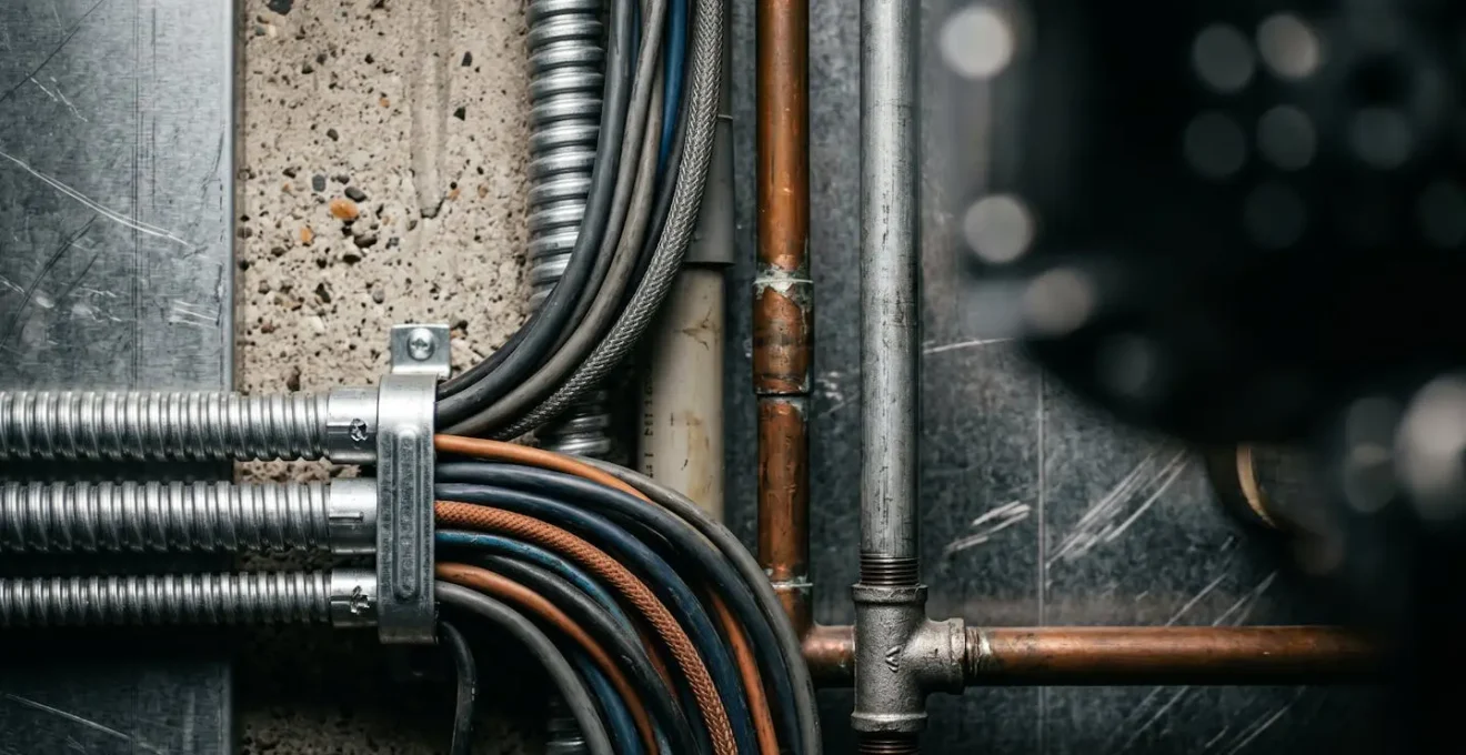 Close-up detail of commercial building mechanical systems demonstrating capital allowances classification complexity