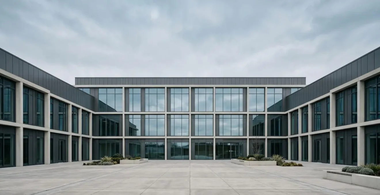 Wide environmental view of modern commercial building exterior symbolizing long-term tenant stability