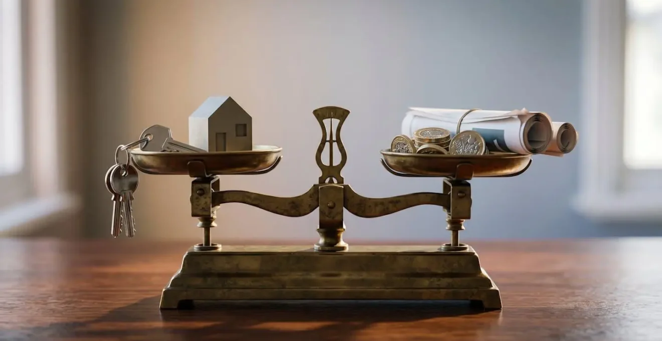 Symbolic representation of weighing property management choices through balanced composition