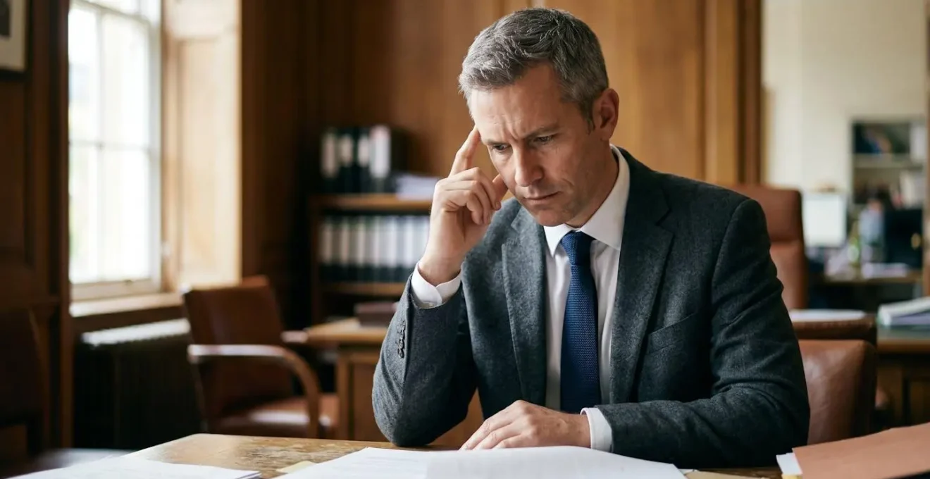 Professional portrait showing focused expert managing time-sensitive commercial property transaction
