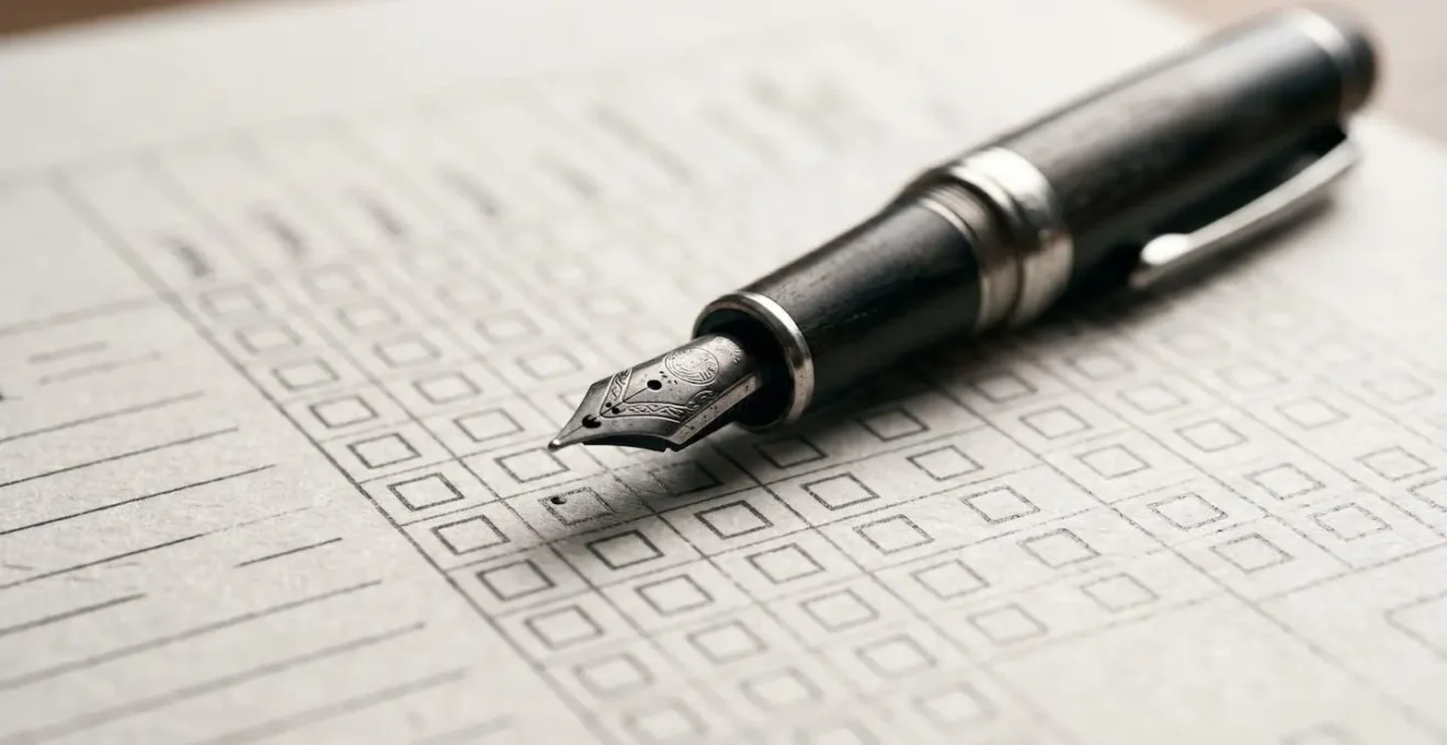 Close-up of structured assessment checklist with neutral rating indicators on clipboard