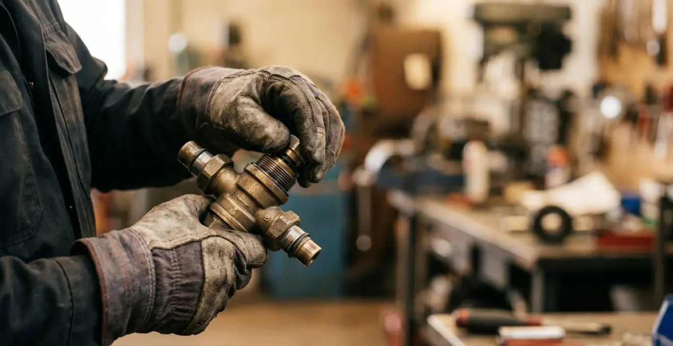 Close-up view of hands examining mechanical components during routine maintenance