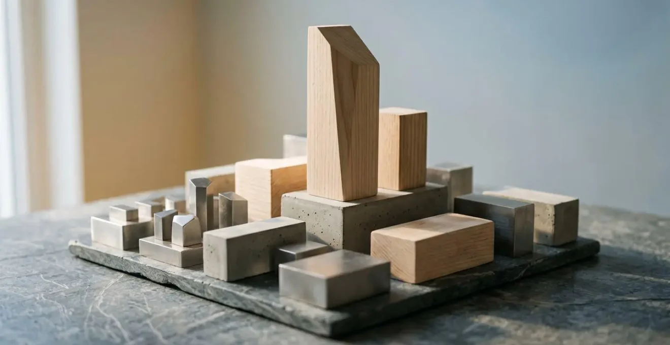 Close-up symbolic photograph of regional UK property market indicators showing contrasting textures and patterns