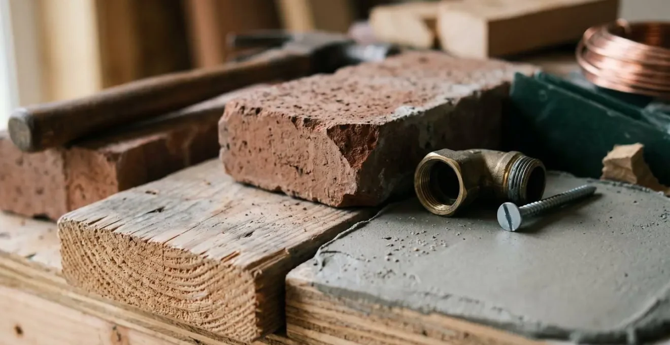 Close-up detail of renovation materials and tools representing investment versus value return