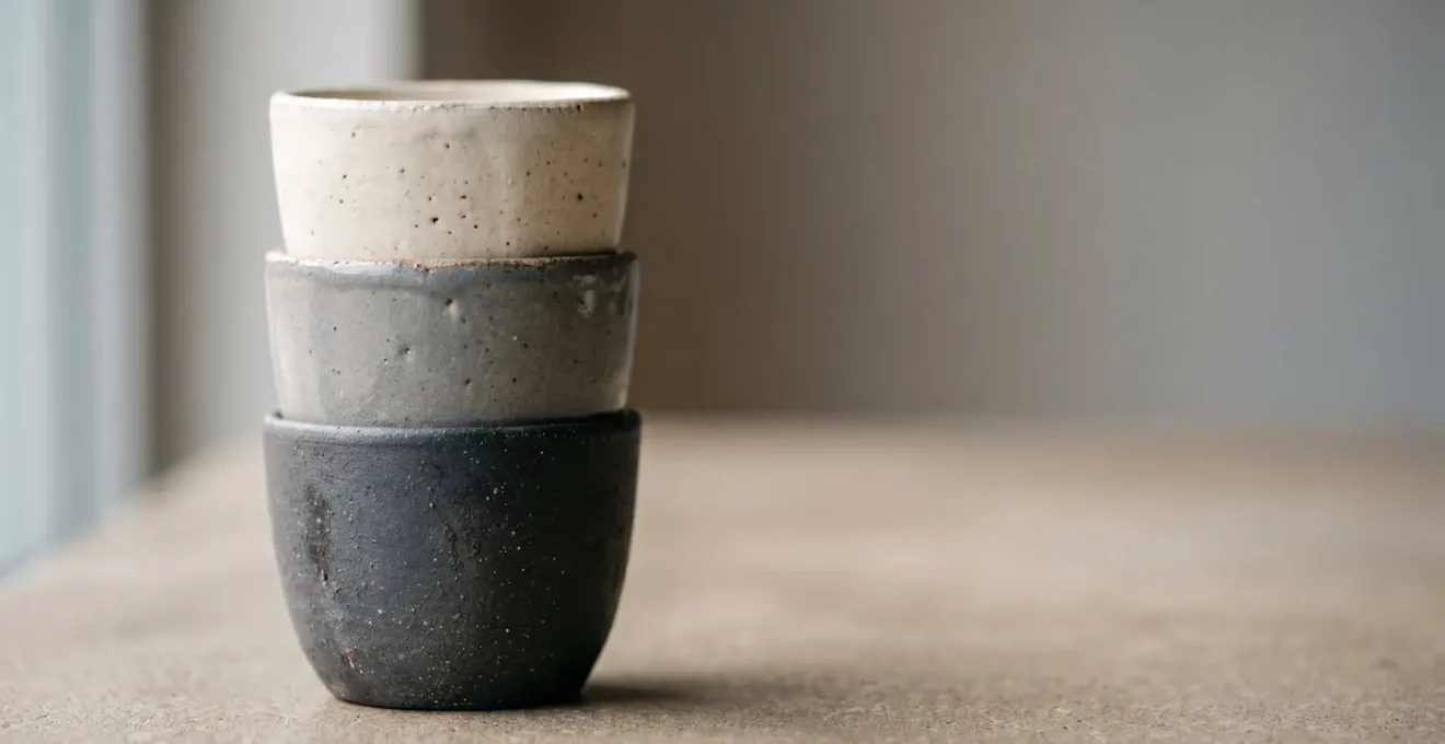 Close-up of stacked ceramic containers representing financial reserve layers for property investment
