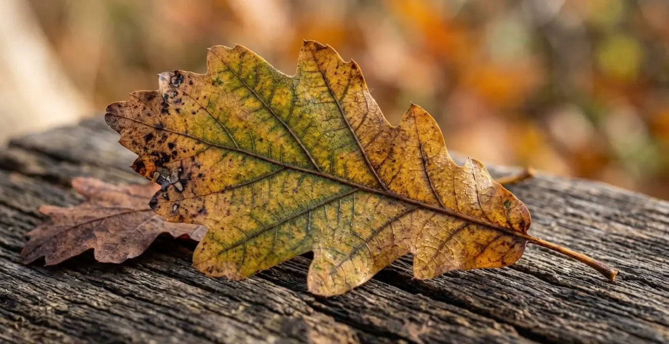 Seasonal transition concept showing autumn leaves and maintenance preparation for winter property protection