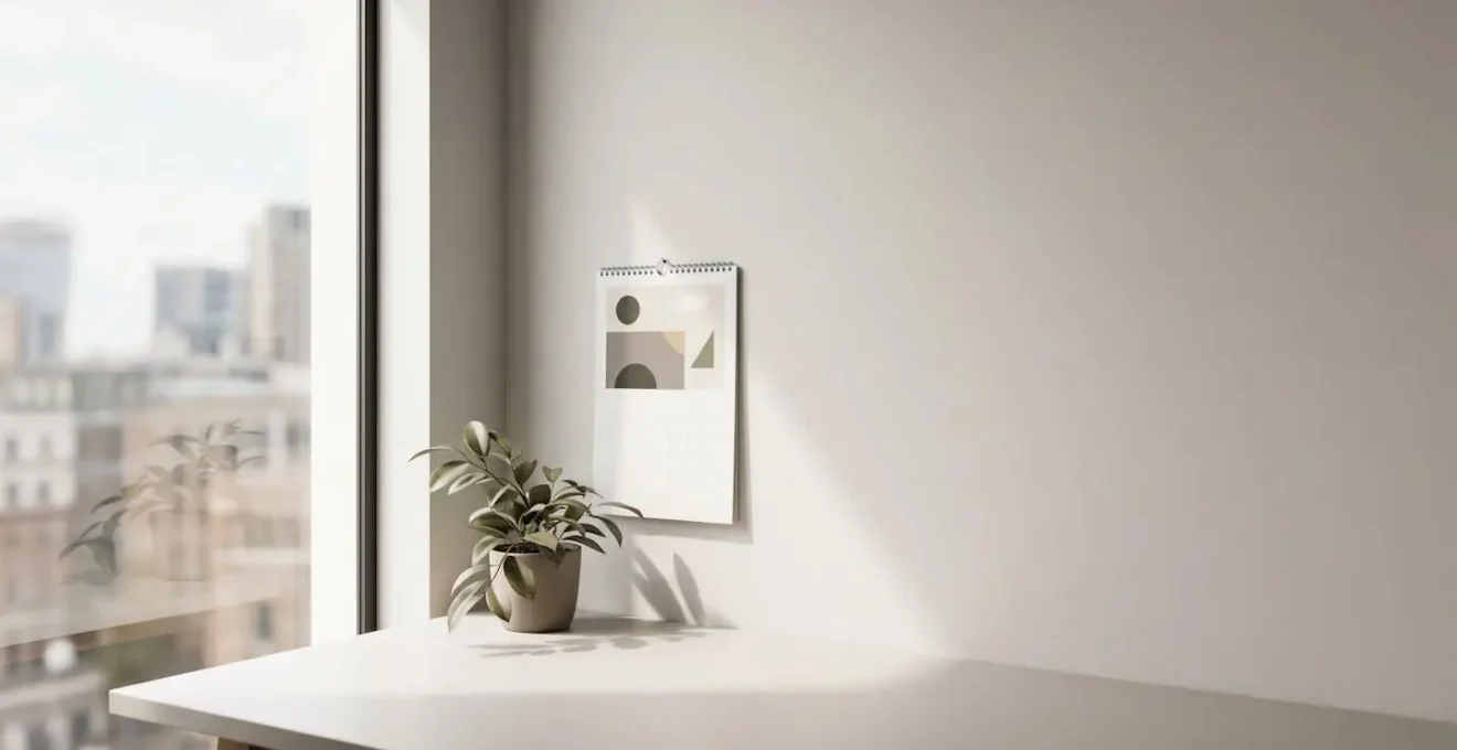 Minimalist desk with a calendar near a window, symbolizing the strategic timing required for successful tenant renewal discussions.
